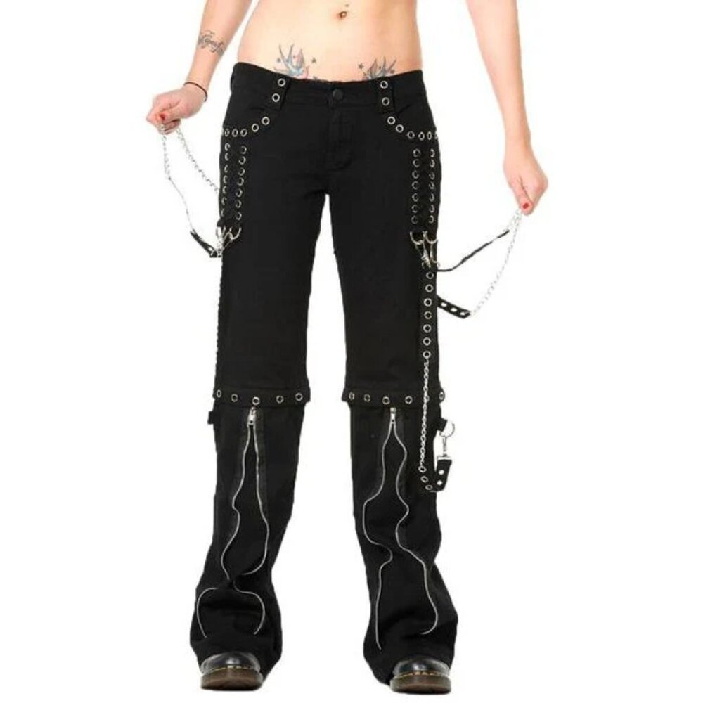 Women's Gothic Bondage Trouser Zip Detachable Shorts Silver Chains Pants